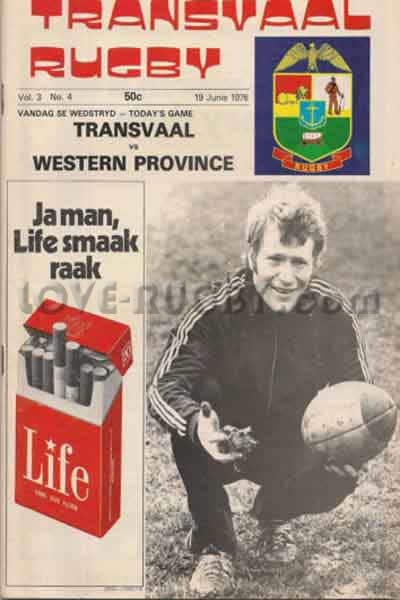 1976 Transvaal v Western Province  Rugby Programme